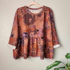 Anthropologie Saturday Sunday Colleen Floral Terry Babydoll Sweater Top Boho S